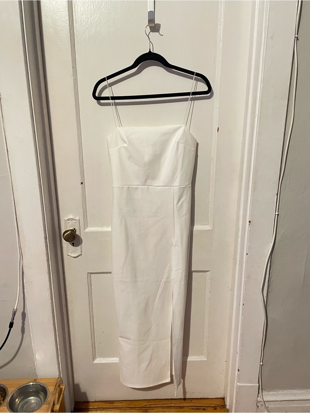 AKIRA White Strapless Midi Dress with Spaghetti Straps